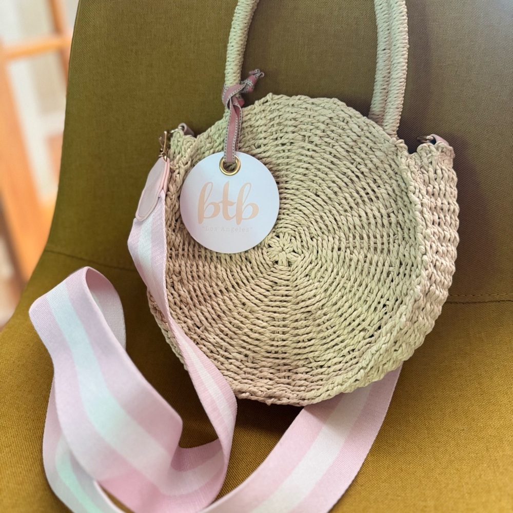 Cream and Pink Crossbody Bag with Woven Design